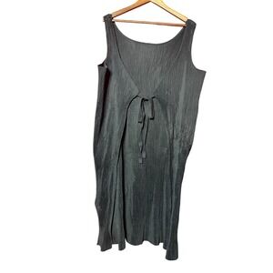 Unbranded Women One Size Pleated Black Sleeveless Midi Tie Front Wrap Kimono